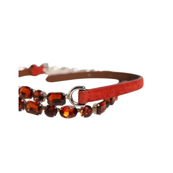 Dolce & Gabbana Red Velvet Crystals Chain Embellished Women's Belt